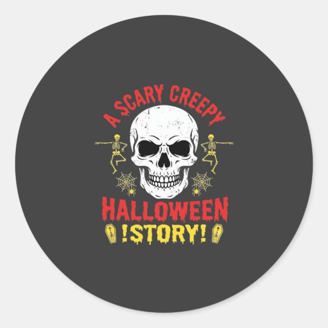 Sticker Rond Histoire de crâne de Halloween effrayant et flippa (Devant)