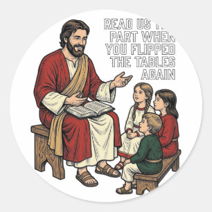 Sticker Rond Histoire de la Bible drôle Vintage Professeur reli