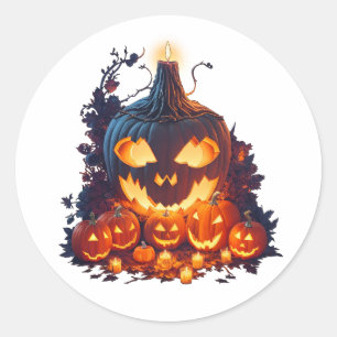 Sticker Rond Histoire de la peur Citrouille d'Halloween