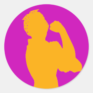Sticker Rond Histoire des femmes Mois Rosie Riveter Hot rose Or