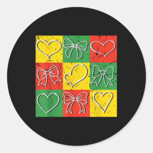 Sticker Rond Histoire noire À damiers Coquette Coeur Bow Valent