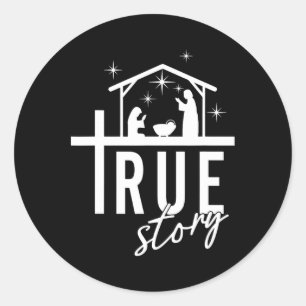 Sticker Rond Histoire Véritable de la Naissance de Jésus Scène 
