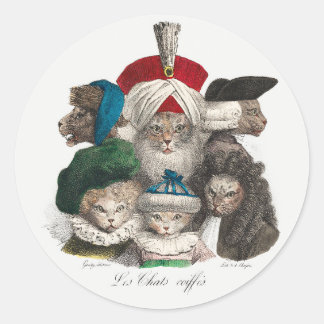 Sticker Rond Histoire vintage Cat Ancêtres Historique Funny Cat