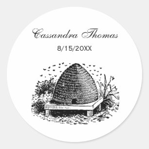 Sticker Rond Hive et abeilles #1 Vintage héraldique