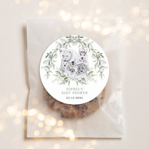 Sticker Rond Hiver Animaux artistiques Baby shower de vacances