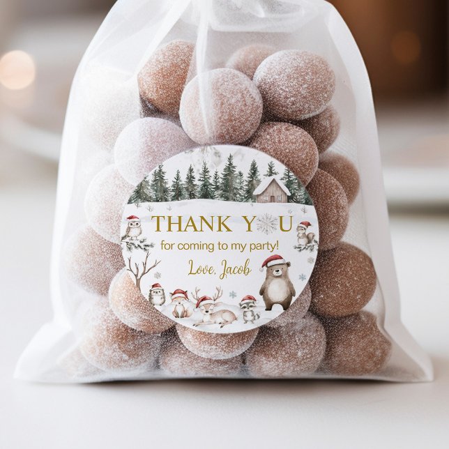 Sticker Rond Hiver Animaux des bois Anniversaire (Créateur téléchargé)