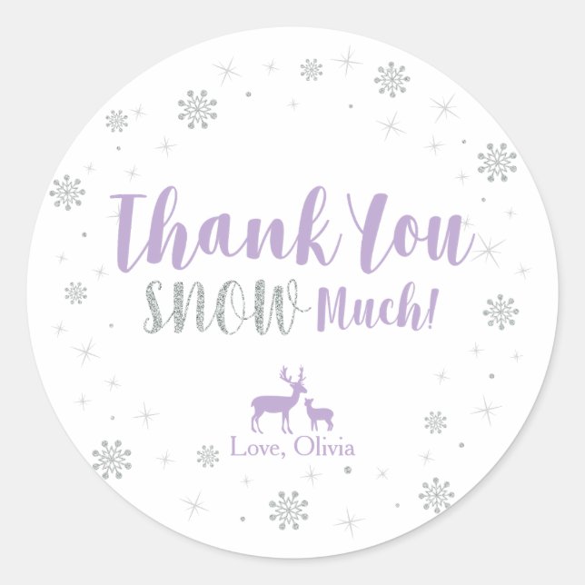 Sticker Rond Hiver, Argent et Merci violet neige beaucoup (Devant)