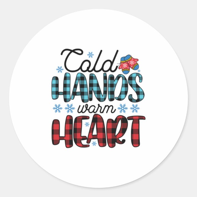 Sticker Rond Hiver Art Froid Mains Coeur Chaud (Devant)