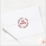 Sticker Rond Hiver Berry Wreath 90th Birthday Envelope Seal<br><div class="desc">Un sceau d'enveloppe magnifique et élégant conçu spécialement pour une fête de 90e anniversaire. Il présente une couronne d'aquarelle de baies rouges nichée dans un feuillage vert sauge. Le 90ème anniversaire est écrit en gras. Une ligne ci-dessous vous permet d'ajouter le nom du célébrant de l'anniversaire ou une autre phrase....</div>