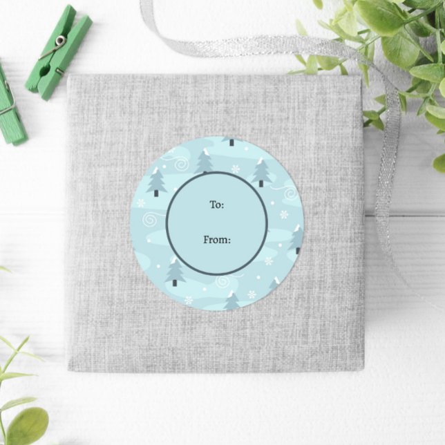 Sticker Rond Hiver Bleu Arbres neige Pastel Noël (Créateur téléchargé)