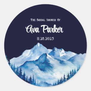 Sticker Rond Hiver Blue White Snowy Mountains Fête des mariées