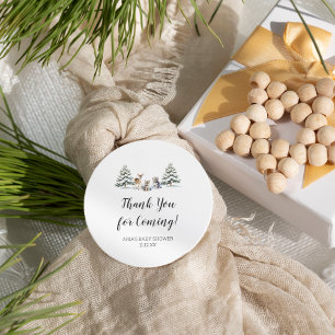 Sticker Rond Hiver Bois Animaux Baby shower Favoriser