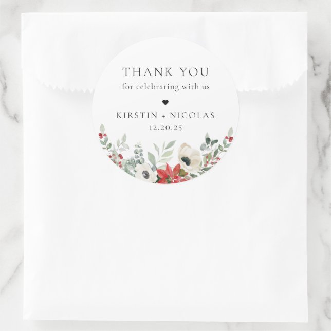 Sticker Rond Hiver Botanique Floral Mariage Merci (Sac)