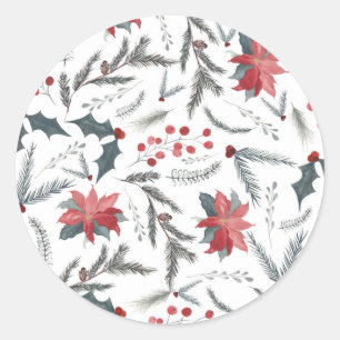 Sticker Rond Hiver Botanique Pine Berry Wreath Fête