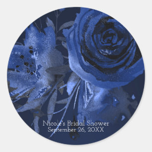 Sticker Rond Hiver Chic Floral Bleu Rose Gras Mariage Faveur