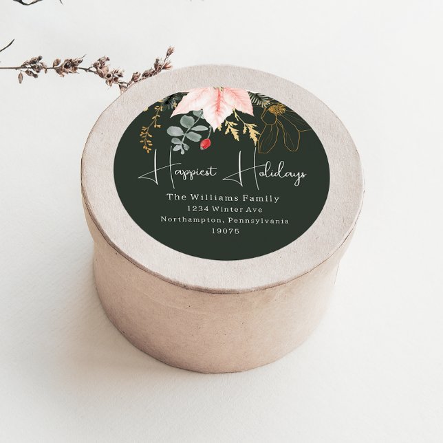 Sticker Rond Hiver Floral Happidays Enveloppe Phoques (Créateur téléchargé)