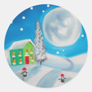 Sticker Rond hiver folklorique de pleine lune de peinture de