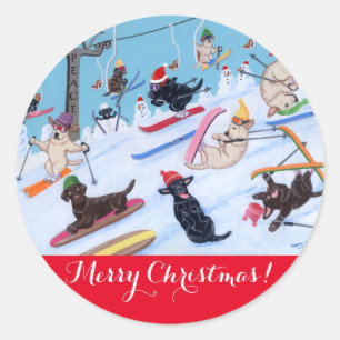 Sticker Rond Hiver Fun Noël Ski Laveurs Peinture