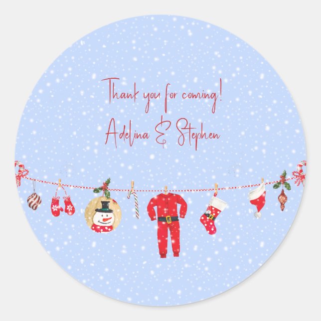 Sticker Rond Hiver Joyeux petit Noël Baby shower fille garçon (Devant)
