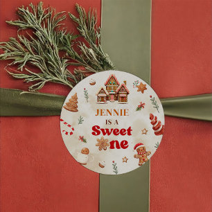 Sticker Rond Hiver Maison pain d'épices Noël 1er anniversaire