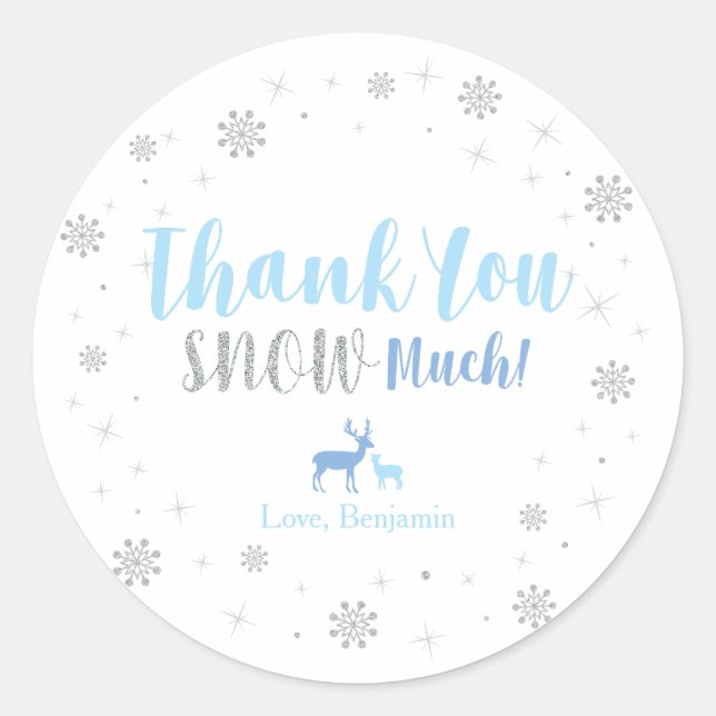 Sticker Rond Hiver merveilleux, Merci neige beaucoup autocollan (Devant)