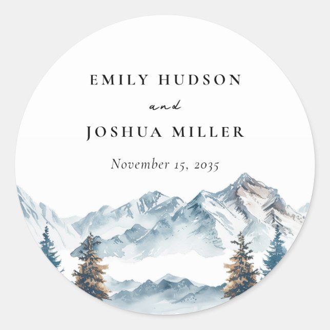 Sticker Rond Hiver Montagnes Pine Tree Mariage (Devant)