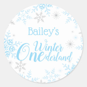Sticker Rond Hiver ONE derland Anniversaire Bleu Parties scinti