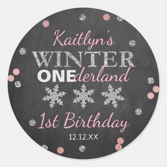 Sticker Rond Hiver ONE derland Chalkboard 1er anniversaire (Devant)