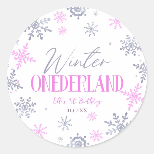 Sticker Rond Hiver ONE derland Flocon de neige 1er anniversaire (Devant)