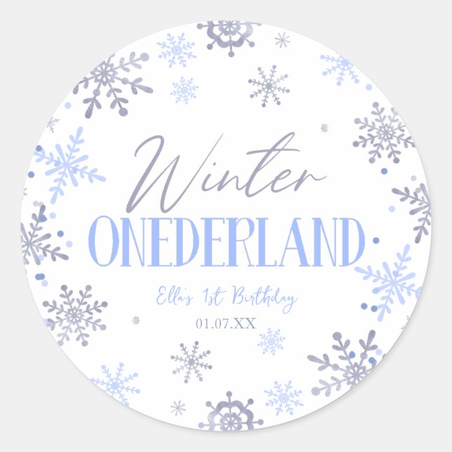 Sticker Rond Hiver ONE derland Flocon de neige 1er anniversaire (Devant)