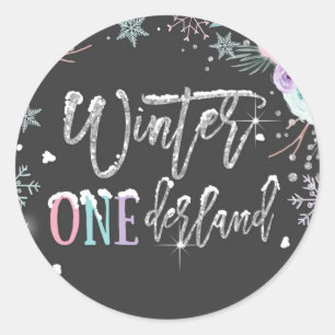Sticker Rond Hiver ONE derland Neige Sombre Argent Premier anni