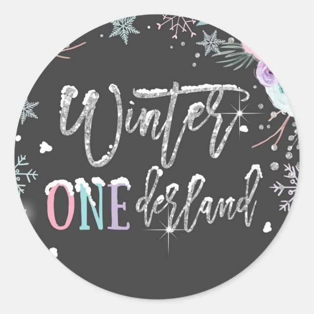 Sticker Rond Hiver ONE derland Neige Sombre Argent Premier anni (Devant)