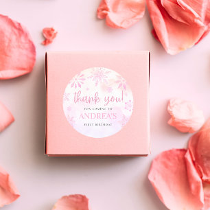 Sticker Rond Hiver ONE derland Parties scintillant rose Flocon