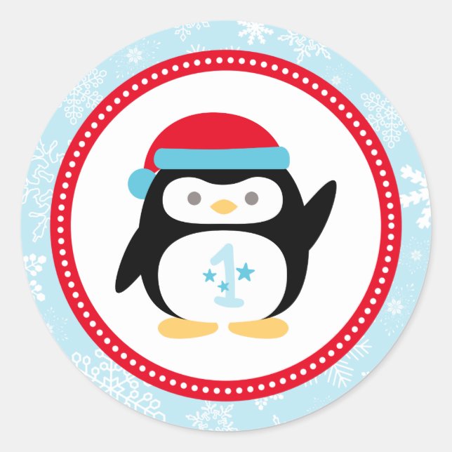 Sticker Rond Hiver ONE derland Premier Anniversaire Penguin (Devant)