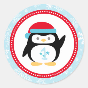 Sticker Rond Hiver ONE derland Premier Anniversaire Penguin