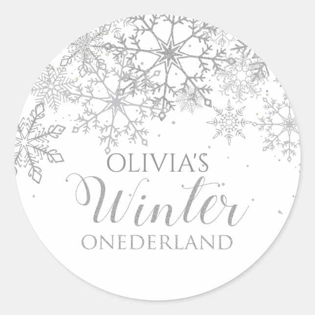 Sticker Rond Hiver Onederland 1er anniversaire Flammes de neige (Devant)