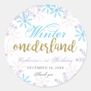 Sticker Rond Hiver Onederland 1er Anniversaire Snowflakes migno