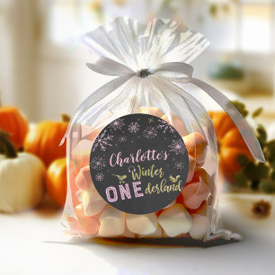 Sticker Rond Hiver Onederland Anniversaire Snowflakes