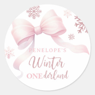 Sticker Rond Hiver Onederland Fille Arc Rose 1er Anniversaire