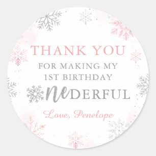 Sticker Rond Hiver Onederland Pink Silver Parties scintillant 1