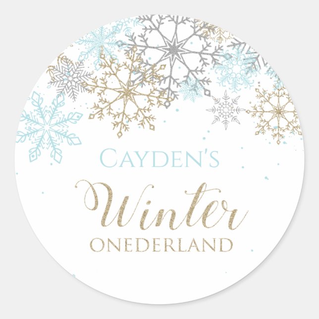 Sticker Rond Hiver Onederland premier anniversaire Snowflake (Devant)