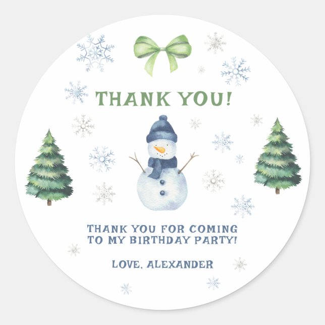 Sticker Rond Hiver Onederland Snowman Anniversaire Merci (Devant)