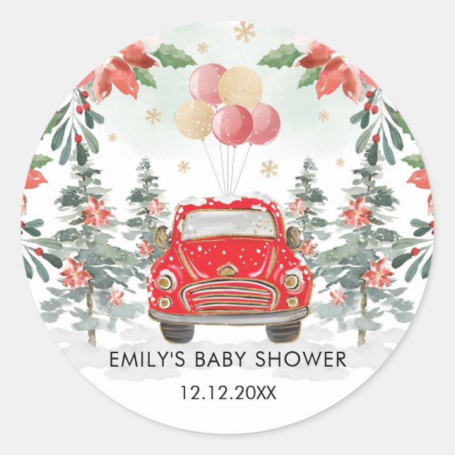 Sticker Rond Hiver Poinsettia Promenade Verdure Par Parade De F (Devant)