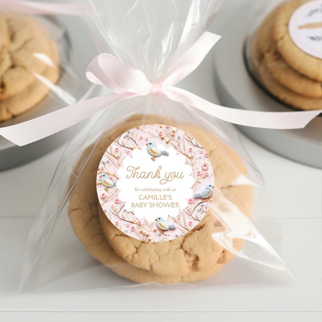 Sticker Rond Hiver rose florale fille Baby shower Merci (Winter Pink Floral Girl Baby Shower Thank you Sticker)