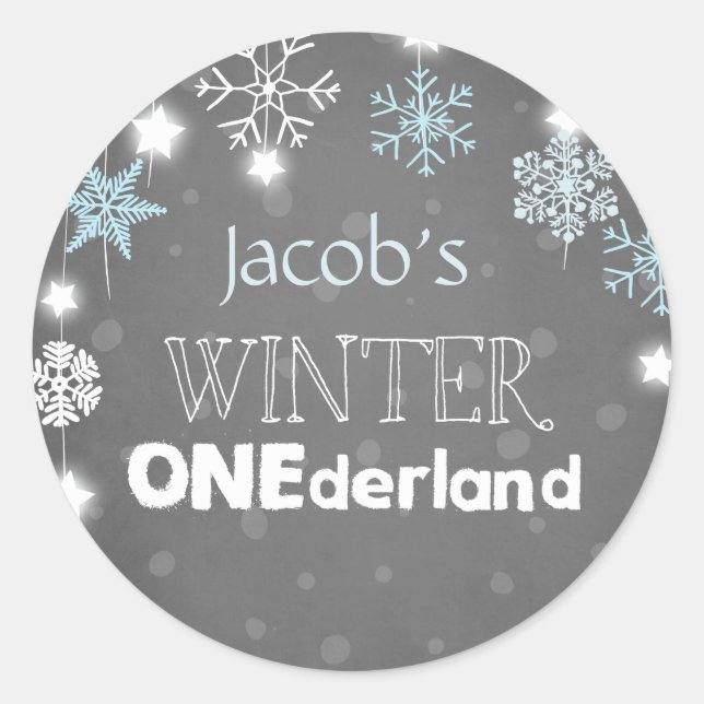 Sticker Rond Hiver sur terre Snowflakes Enveloppe bleu phoque (Devant)