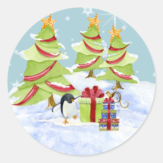 Sticker Rond Hiver Whimsy mignon ours polaire Baby dans l'étoil (Devant)