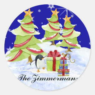 Sticker Rond Hiver Whimsy mignon ours polaire Baby dans l'étoil