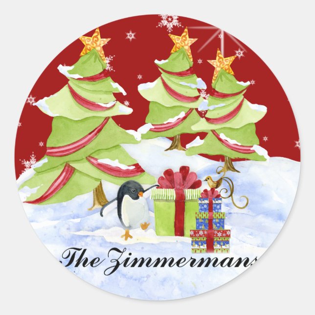 Sticker Rond Hiver Whimsy mignon ours polaire Baby dans l'étoil (Devant)