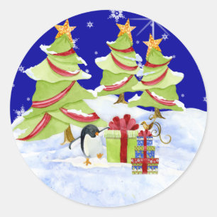 Sticker Rond Hiver Whimsy mignon ours polaire Baby dans l'étoil