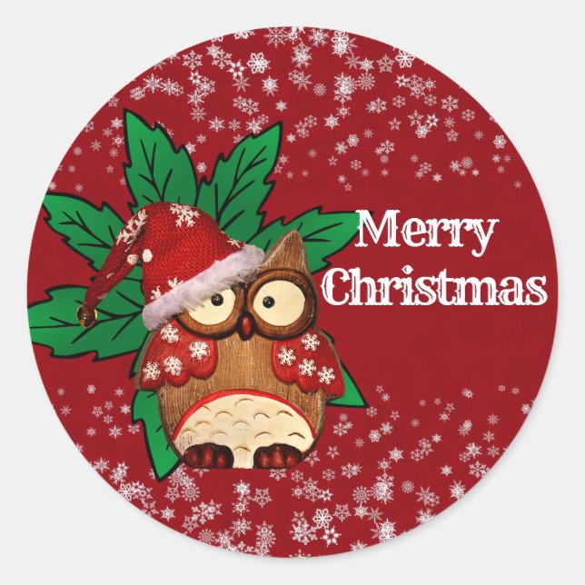 Sticker Rond Hivernal Chouette de Noël Snowflakes Artisanat de  (Devant)